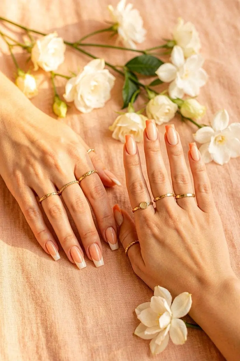 Peach French Tips Ideas