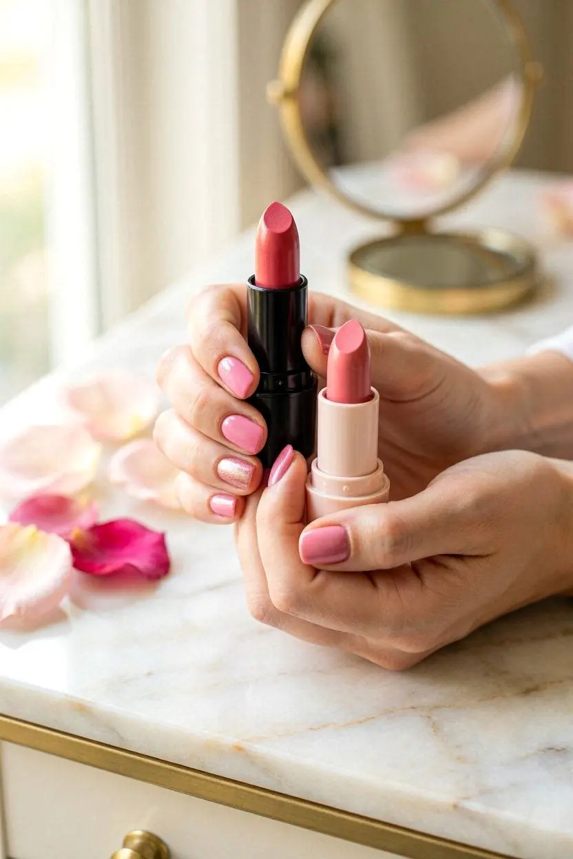 Pink & Rose Lipstick Nails