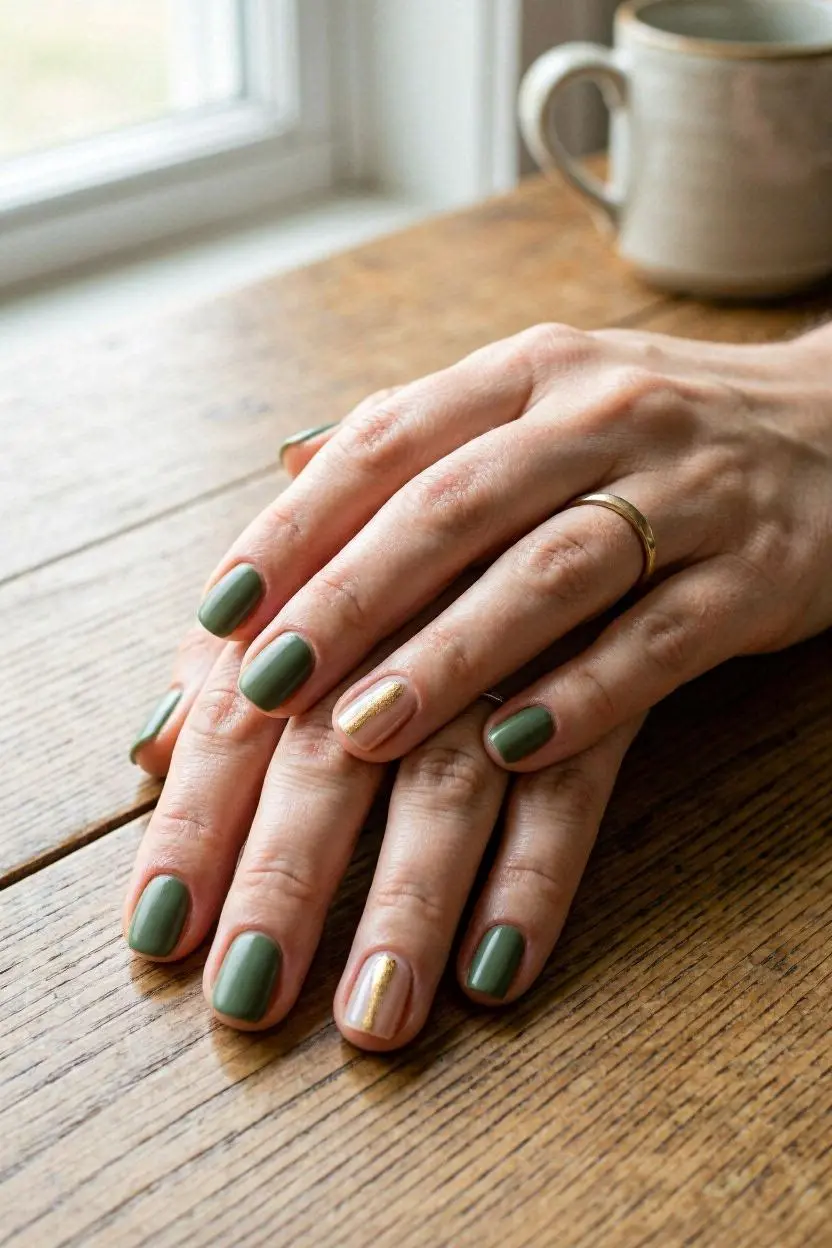 100+ Simple Nail Designs for 2026: Trendy & Easy 26 Simple Earthy Mossy Green nail design