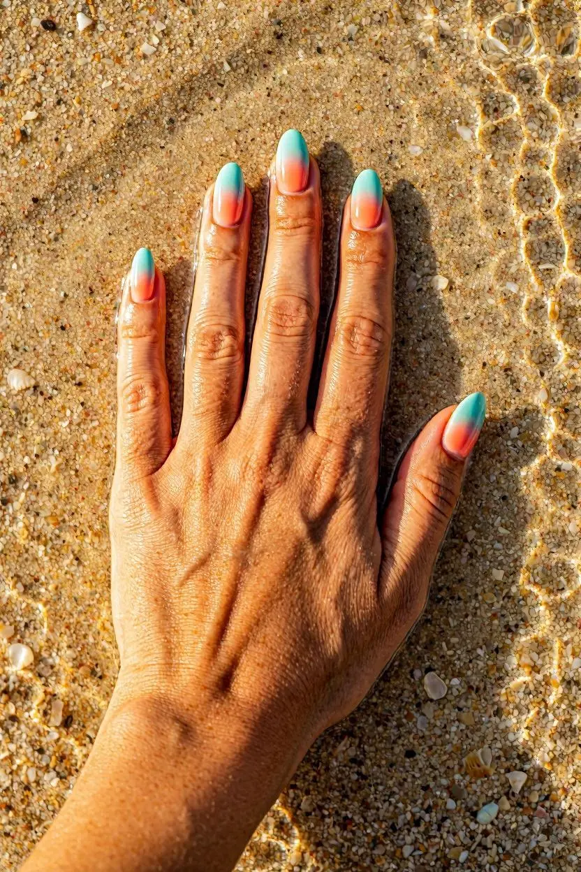 aqua ombre glitter nails