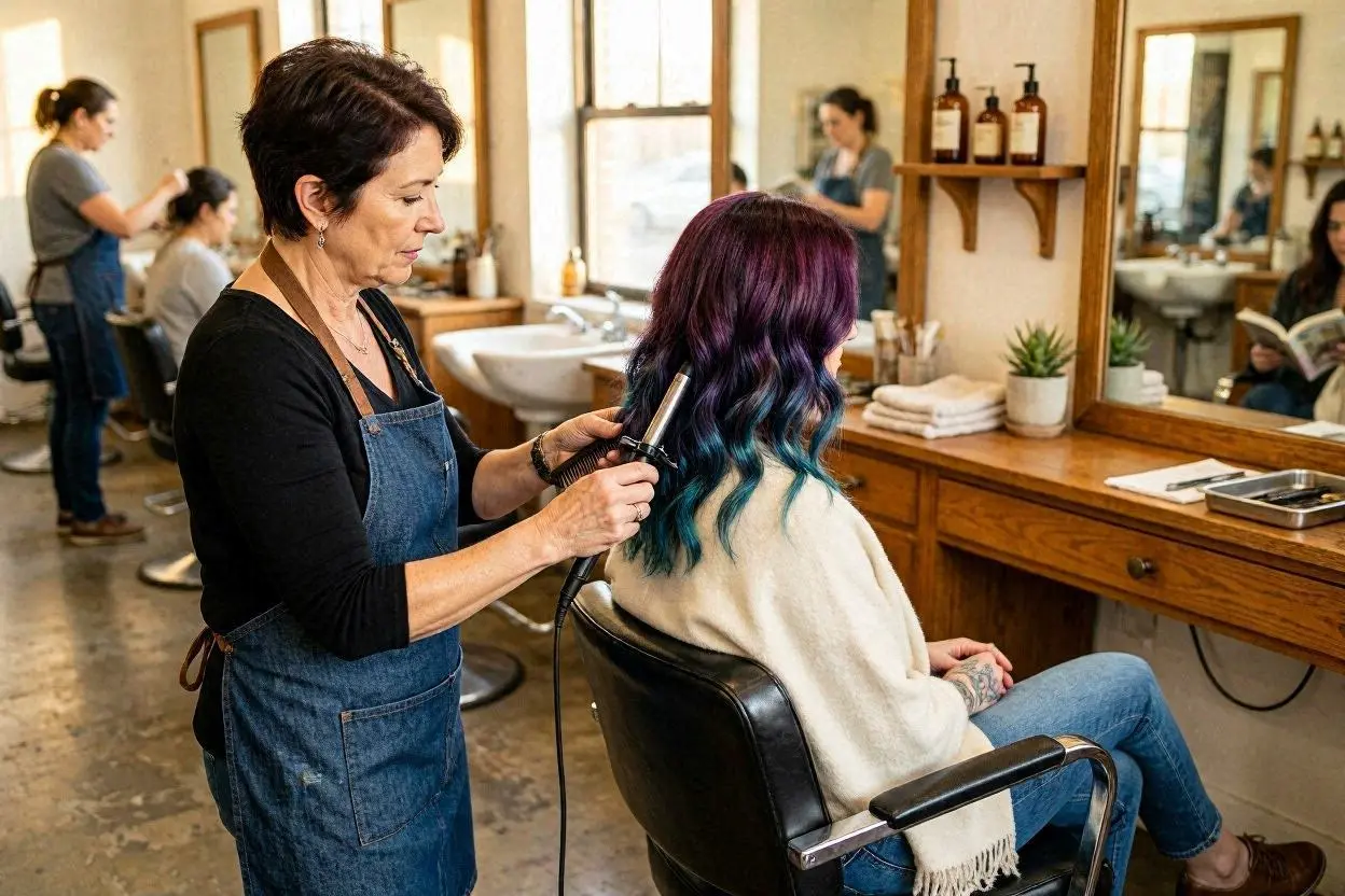 black hair with burgundy highlights