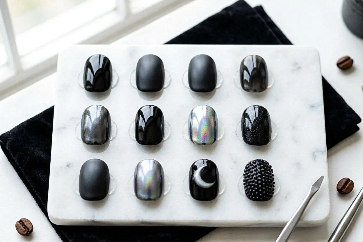 black nail designs with flowers