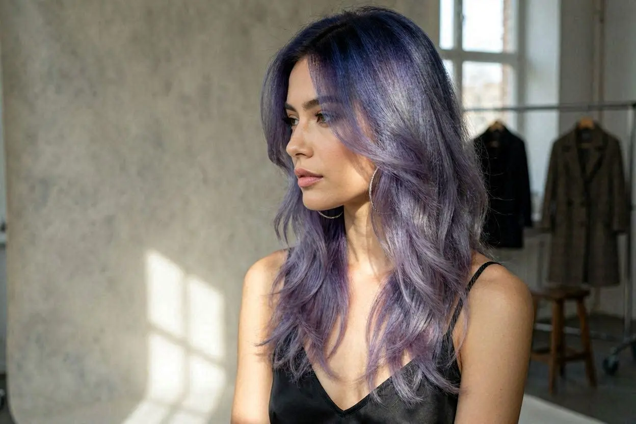 bright blue and purple balayage hair