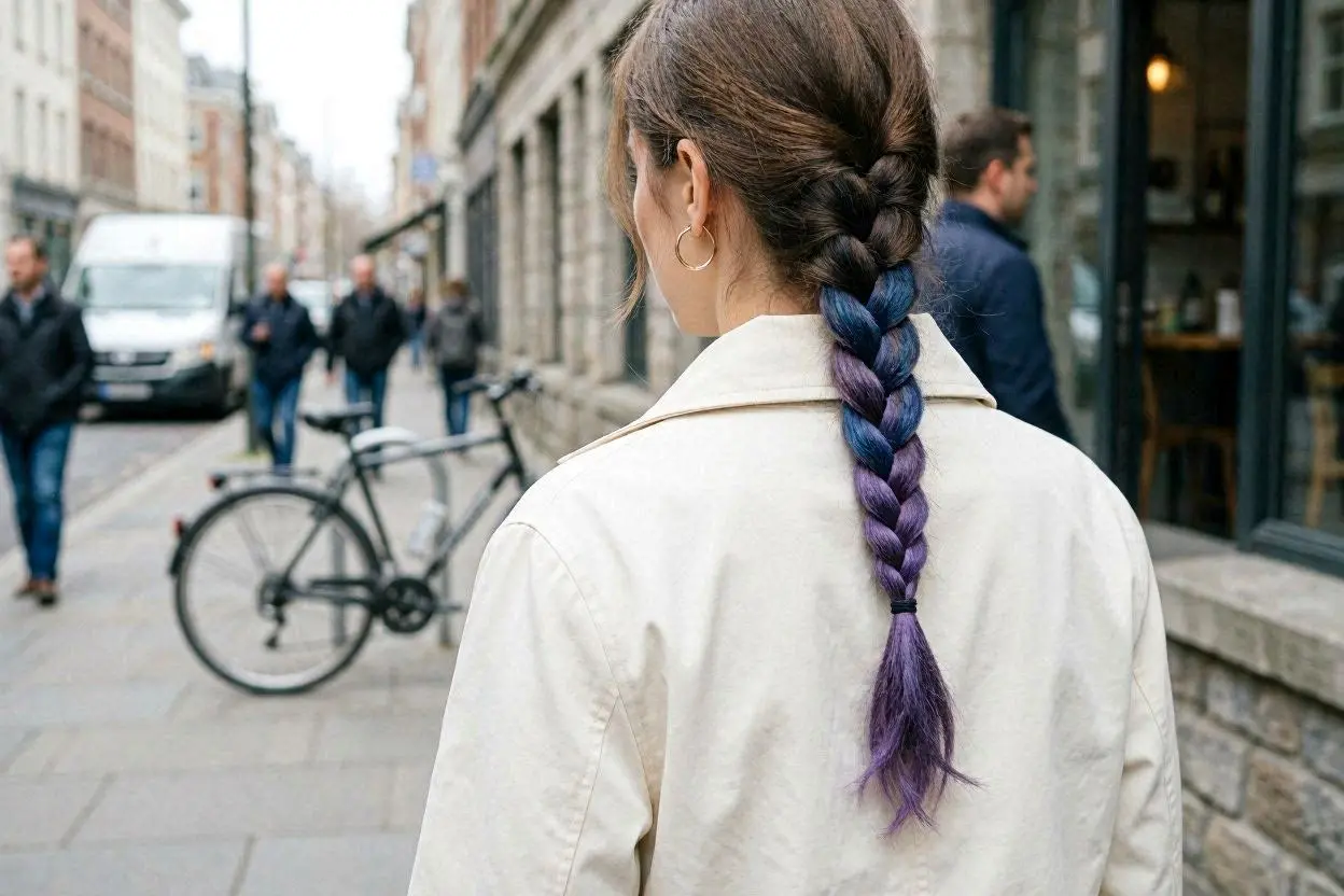 brown hair with pink and teal sections