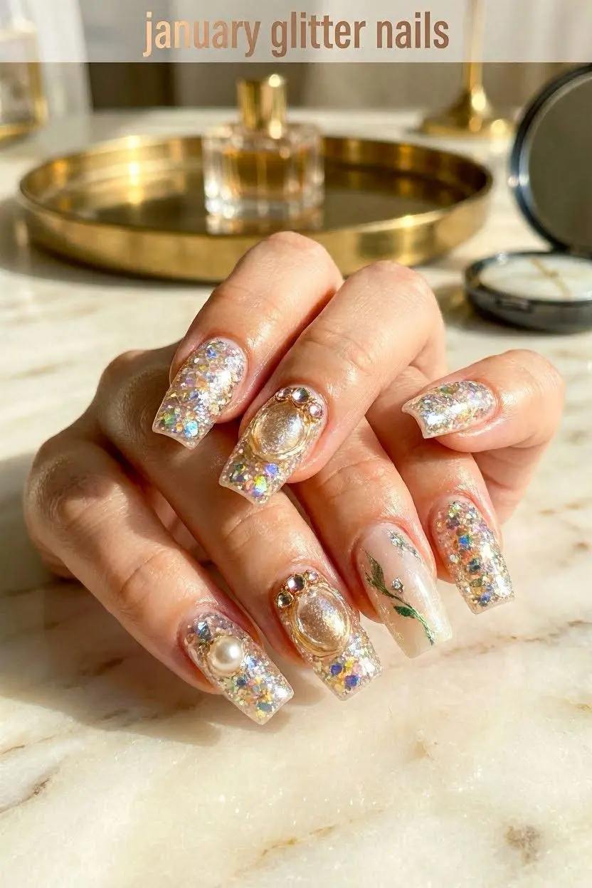 january glitter nails
