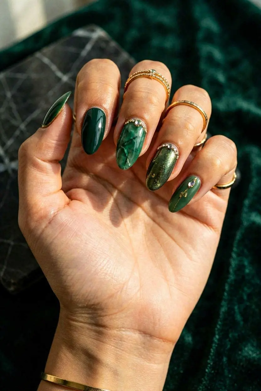 luxury green designs for nails simple