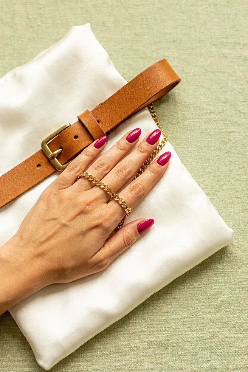 magenta nails with glitter