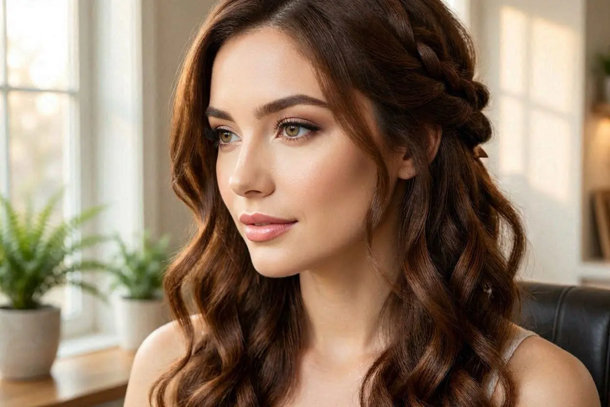 neat girly hairstyle for long brown hair