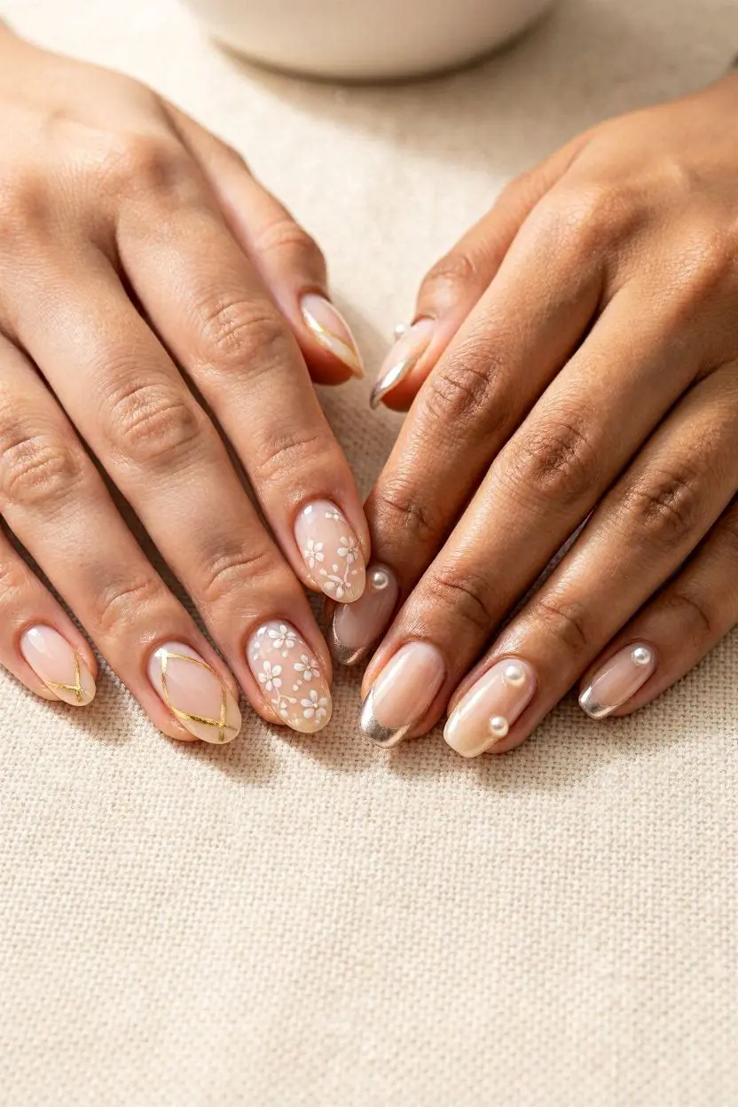nude nails with chrome