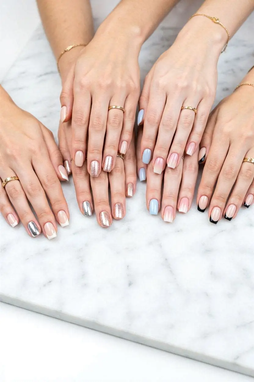 nude nails with flowers