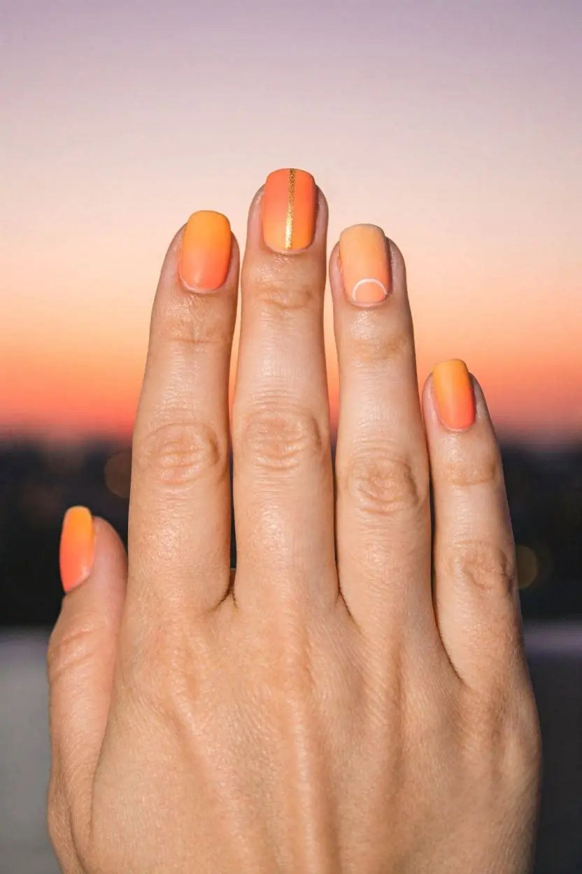 orange french tip nails short