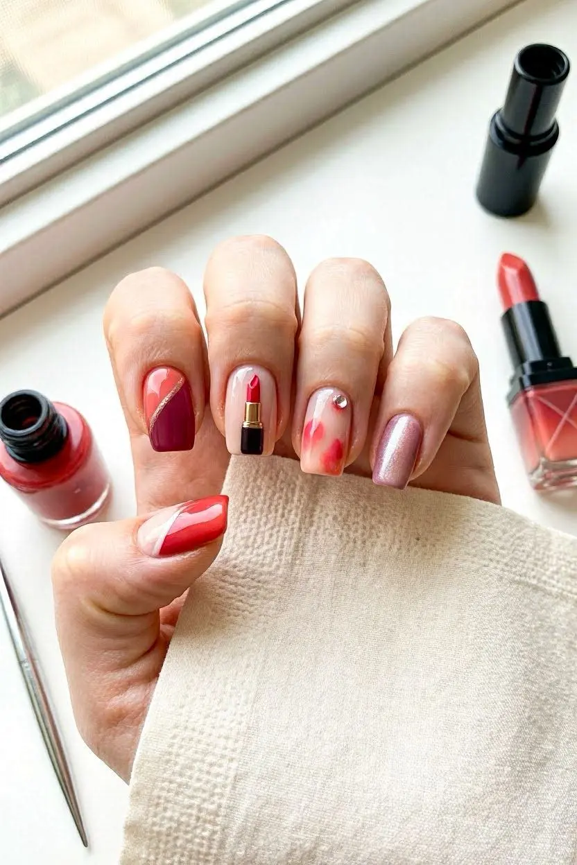 short lipstick nails
