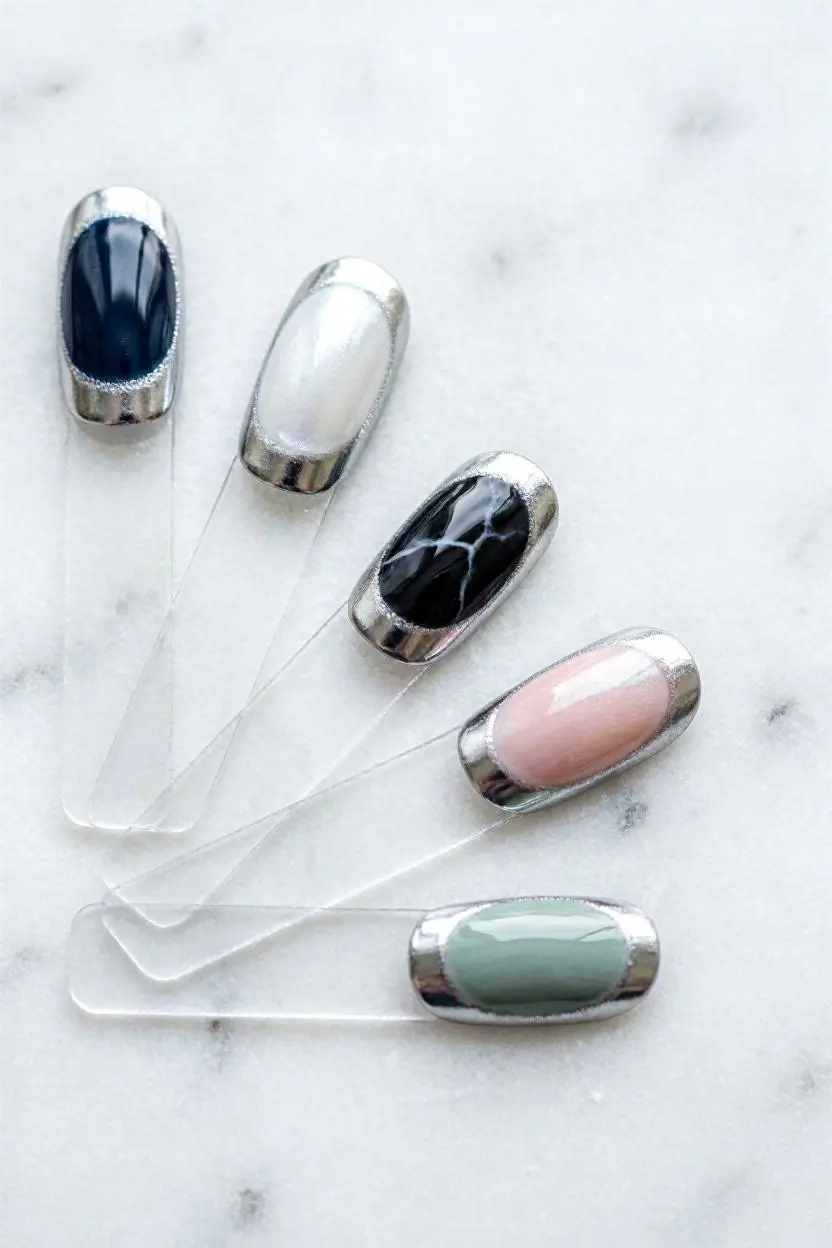 silver french tip almond nails