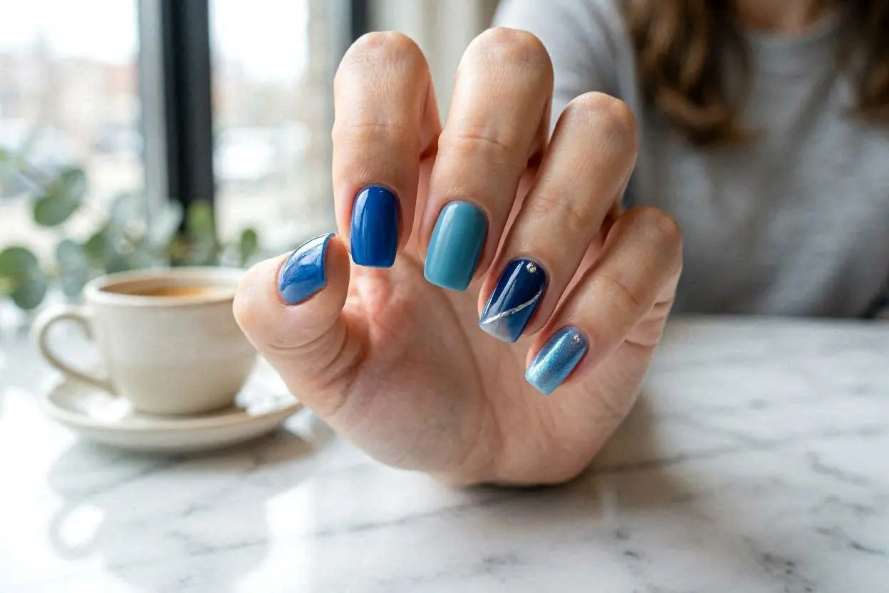 sky blue nails with design