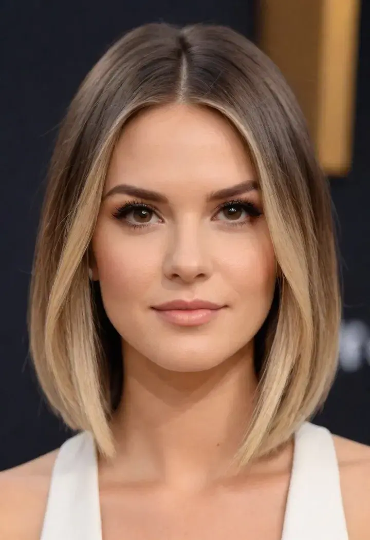  Angled Lob hairstyle for round face