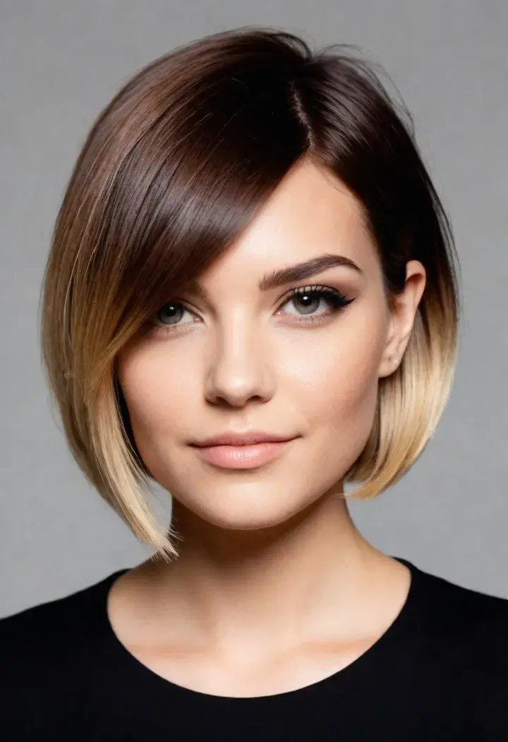  Asymmetrical Bob hairstyle for round face
