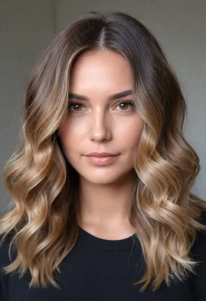Balayage with Soft Waves for medium length hairstyle