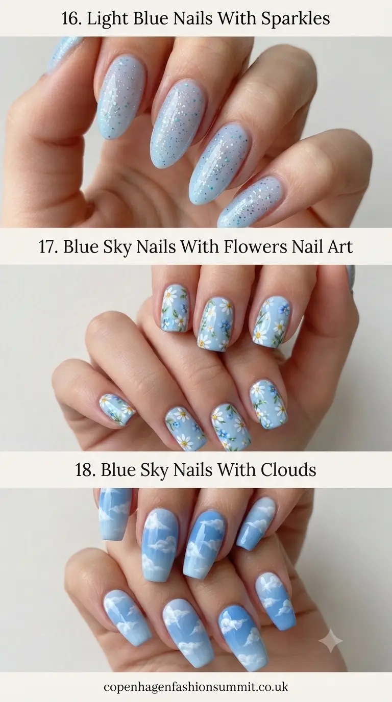 Dreamy Blue Sky Nails: 36 Airy & Carefree Manicures to Try 7 Blue Sky Nails Ideas Part 6