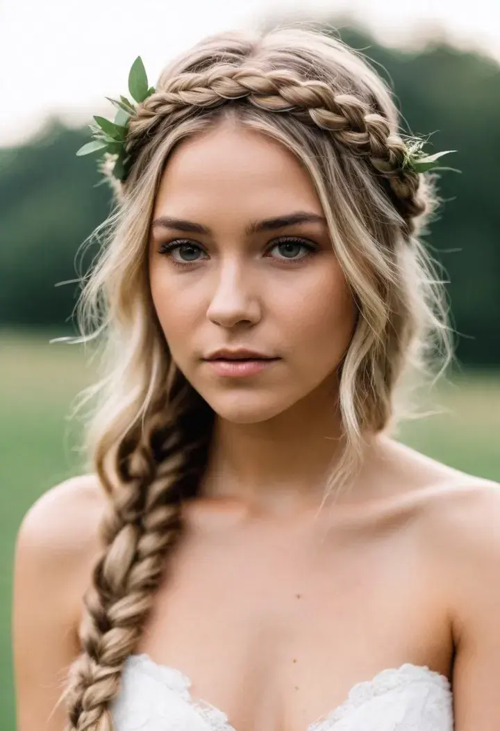 Boho Crown with Mixed Braids Wedding Hairstyle