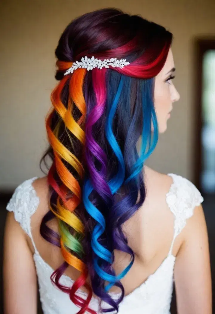 Bold Color Streaks Wedding Hairstyle