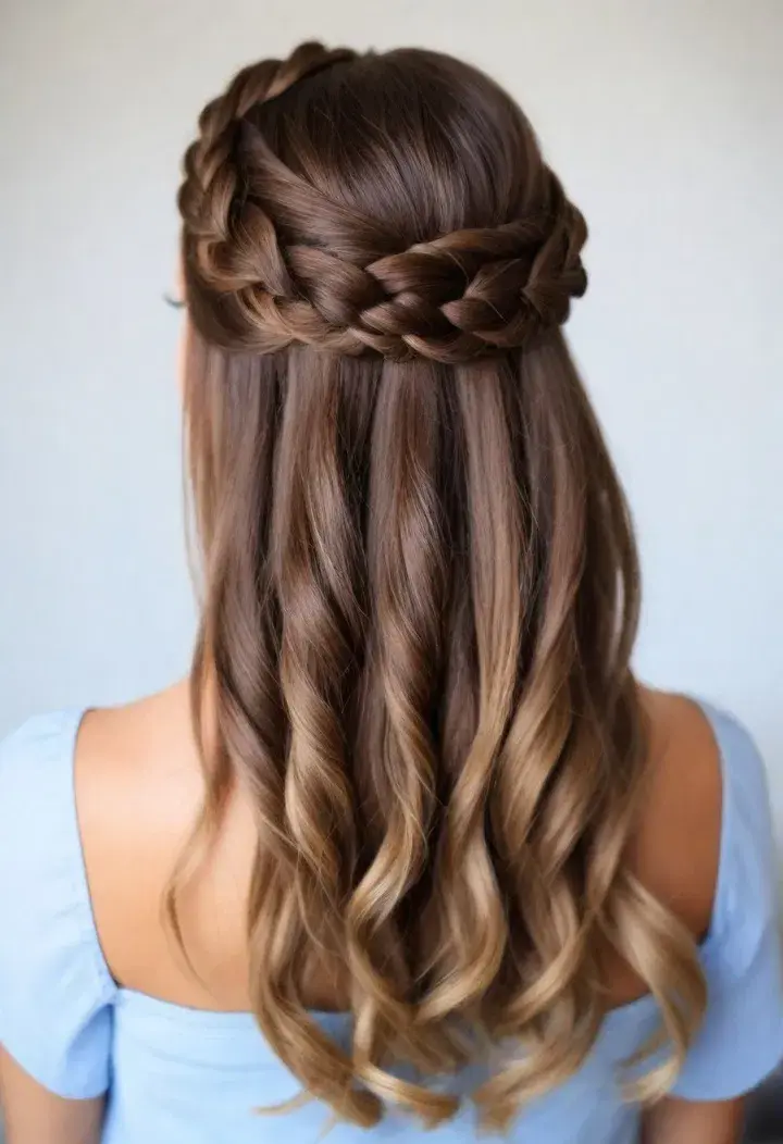 Braided Crown Half Up Half Down Hairstyle For Women