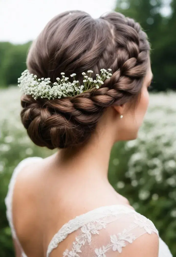 Braided Updo with Baby's Breath Wedding Hairstyle
