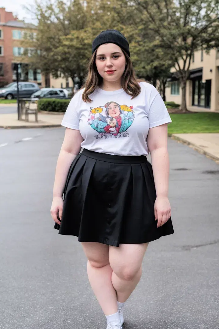 Button-Up Skirt with a Graphic Tee