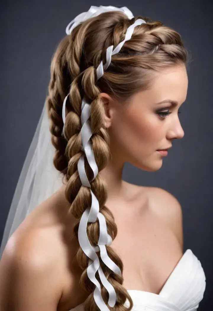 Cascading Ribbon Braids Wedding Hairstyle