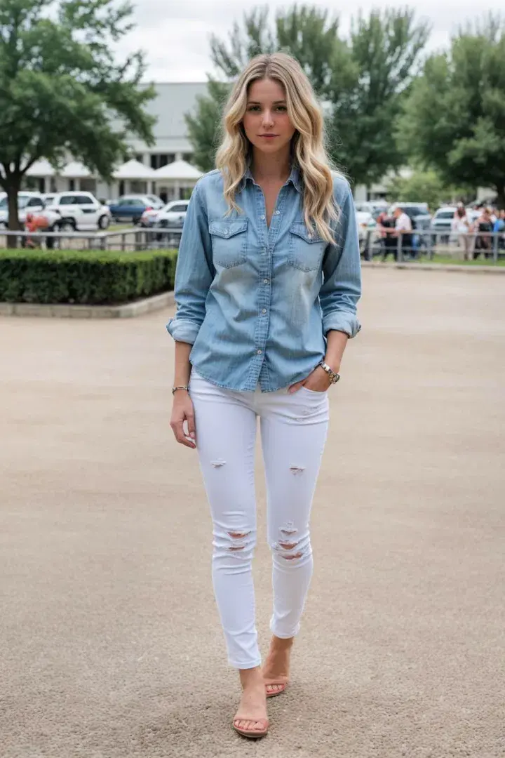 Chambray Shirt and White Jeans