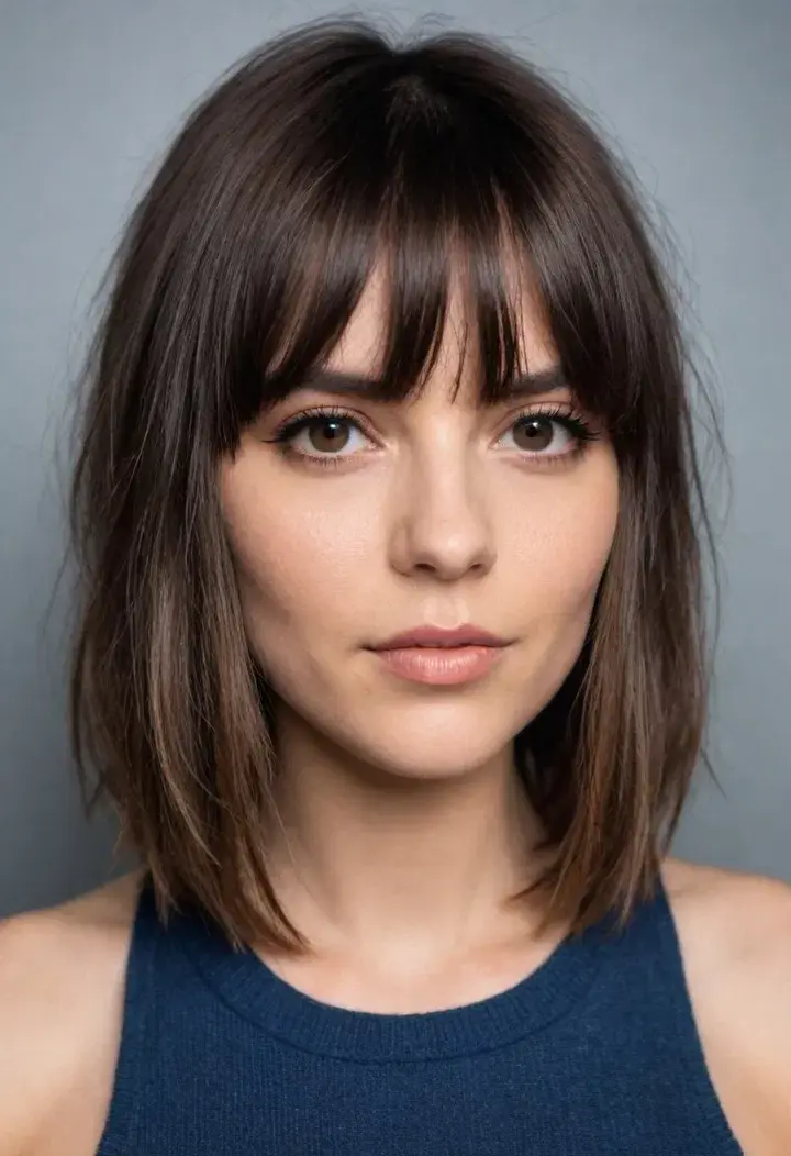  Choppy Lob with Bangs for medium length hairstyle