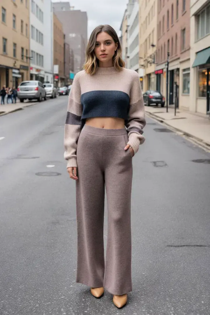 Color Block Sweater and Wide Leg Pants