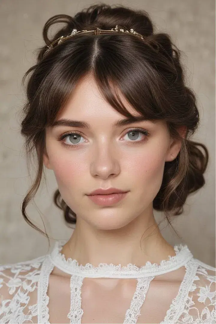  Curtain Bangs with Updo Victorial Hairstyle