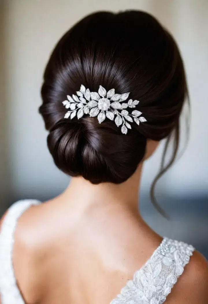 Diamond Clips in a Low Bun Wedding Hairstyle
