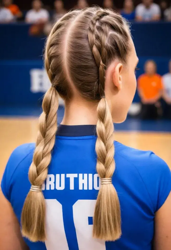  Dutch Pigtail Braids volleyball haircut