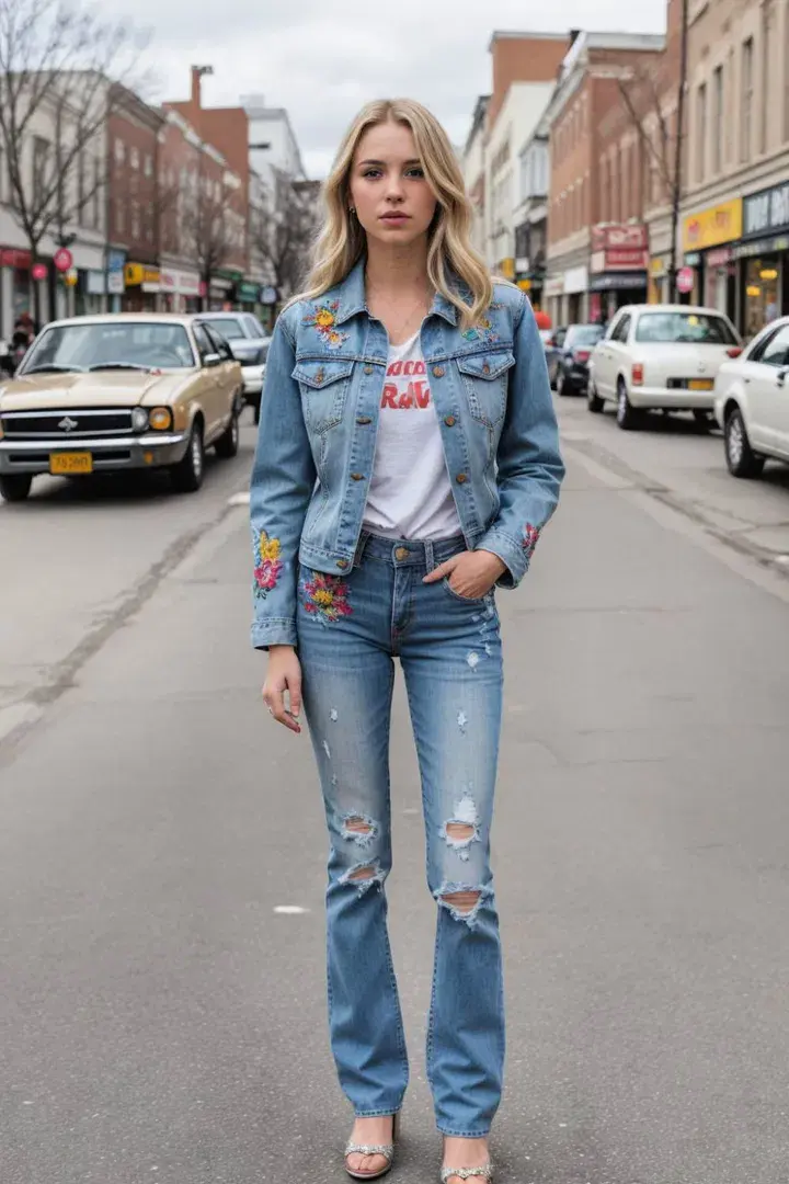 Embroidered Jacket and Flare Jeans