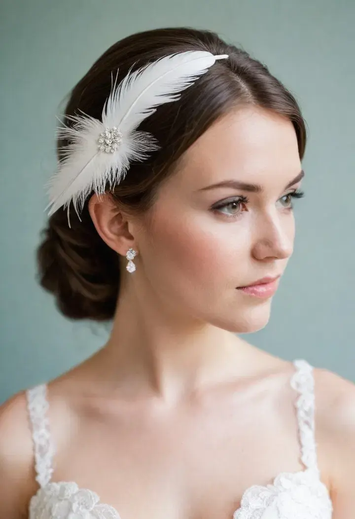 Feathered Hair Accessories Wedding Hairstyle