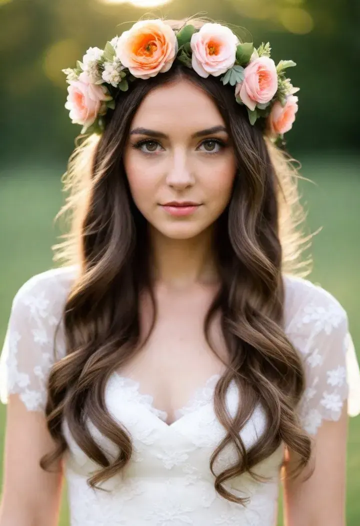 Flower Crown Wedding Hairstyle