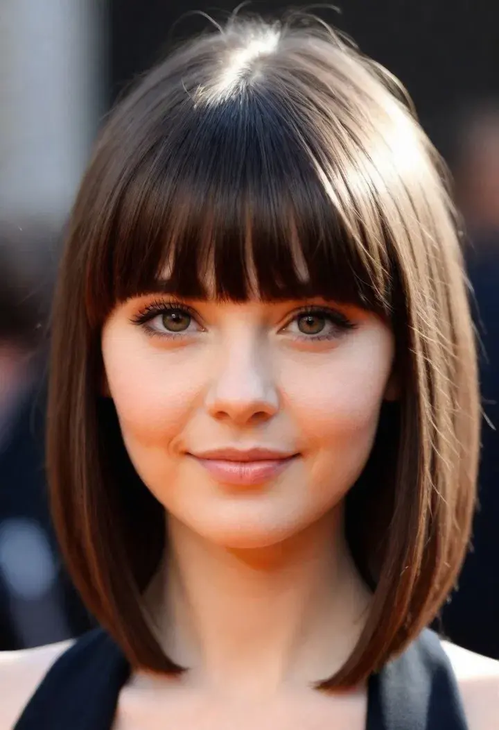  Full Fringe haircut for round face