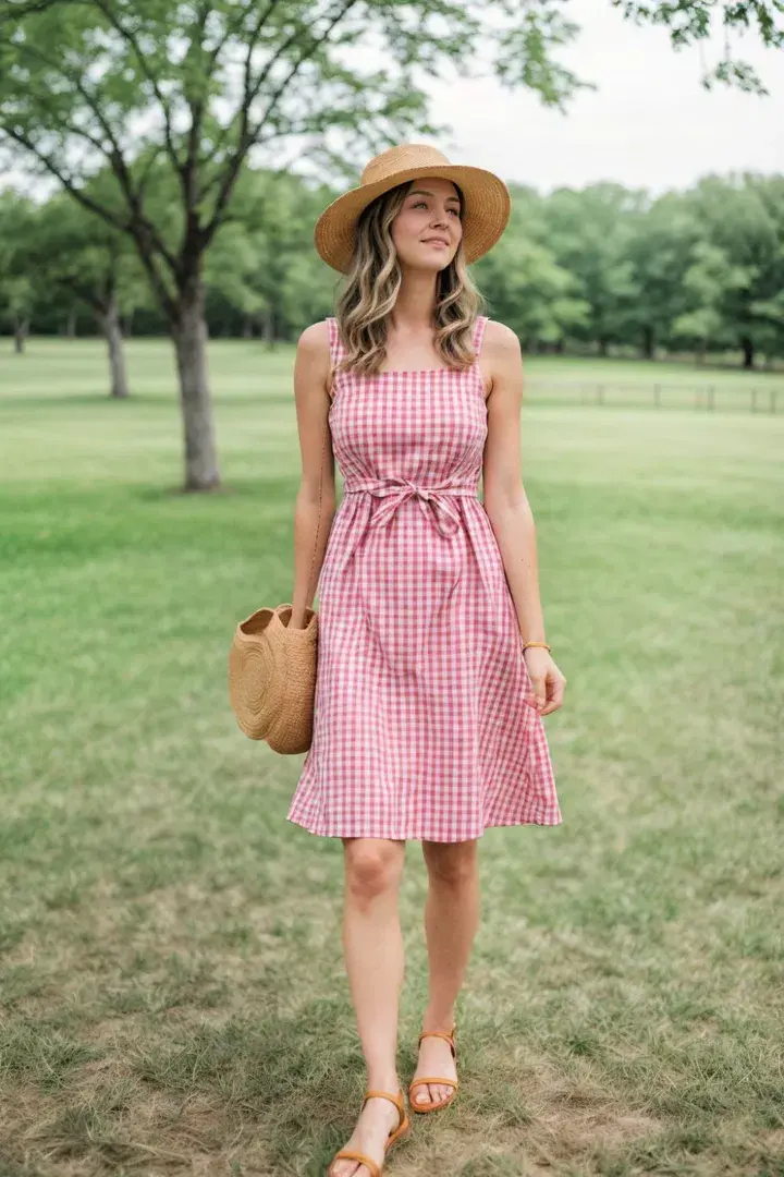 Gingham Dress and Sandals