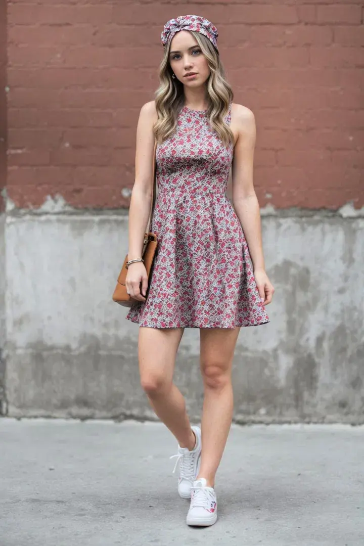 Graphic Bandana Dress and Sneakers