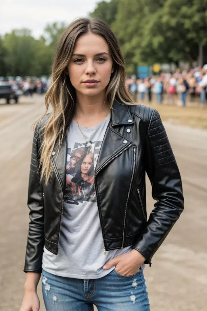 Graphic Tee and Leather Jacket Outfit Ideas