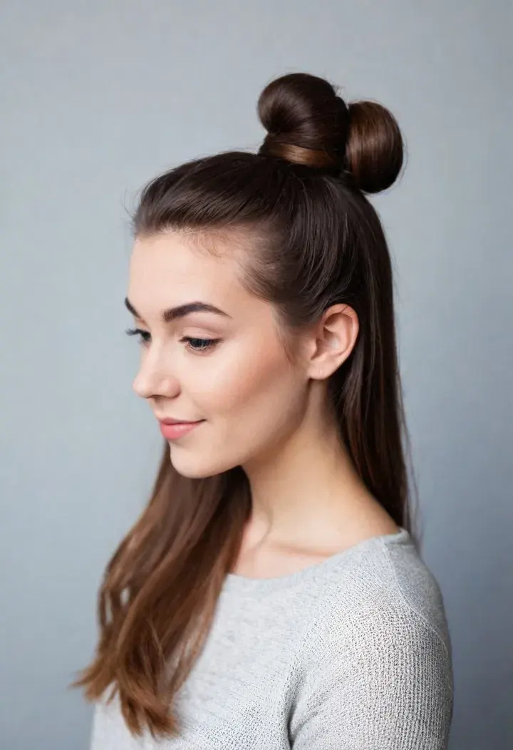 Half Up Half Down Bun Hairstyle For Women 