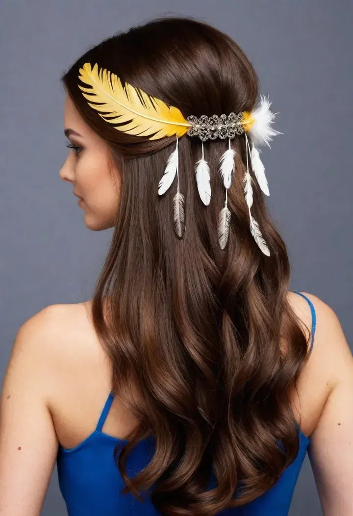 Half Up Half Down with Feathers Hairstyle