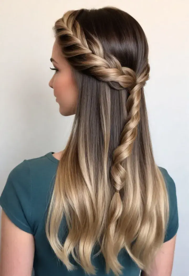 Half Up Half Down with Fishtail Braid Hairstyle For Women 