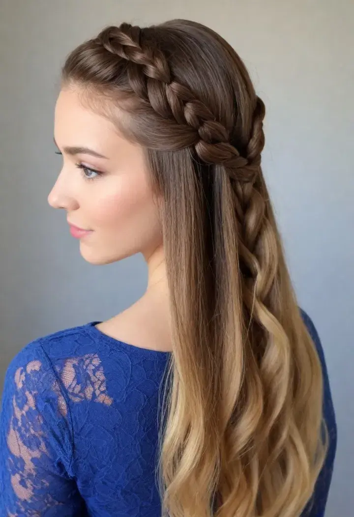Half Up Half Down with Lace Braid Hairstyle