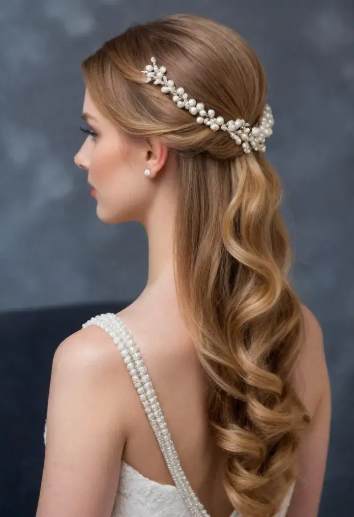 Half Up Half Down with Pearls Hairstyle For Women 
