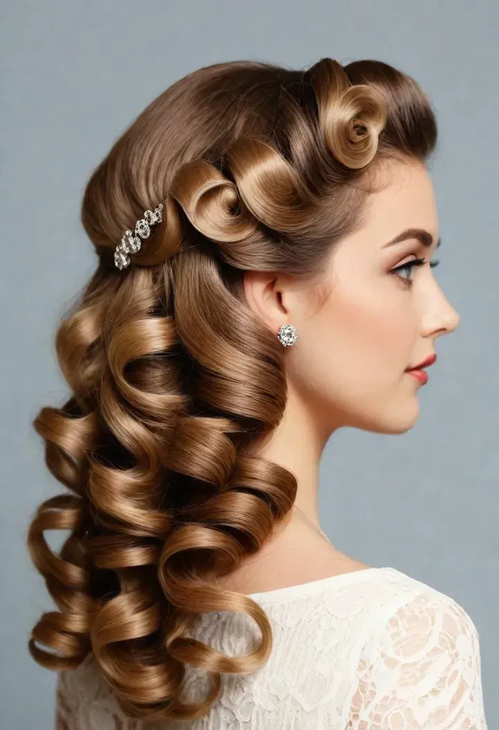 Half Up Half Down with Pin Curls Hairstyle