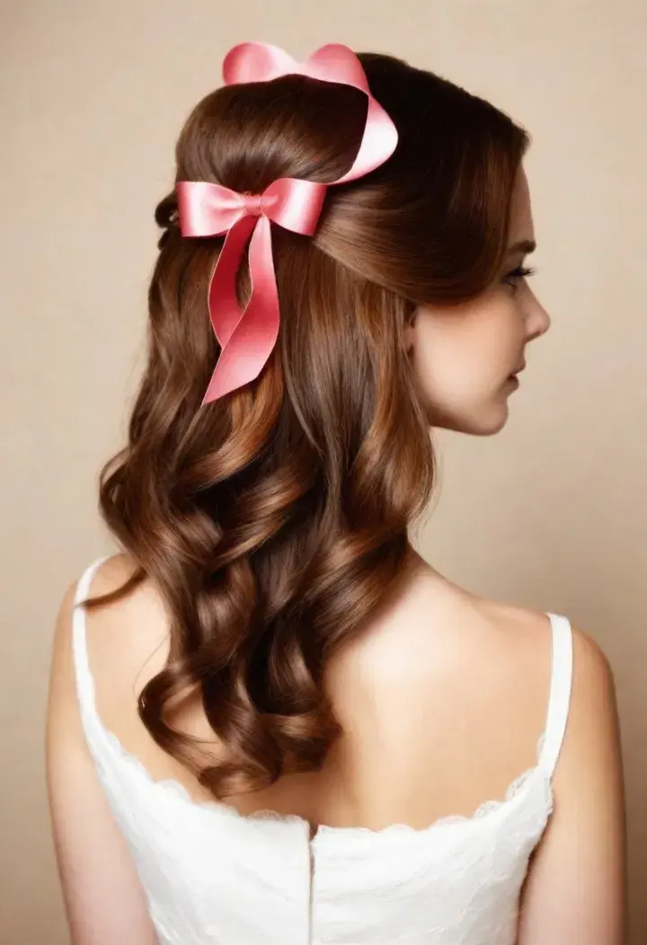 Half Up Half Down with Ribbon Hairstyle For Women 