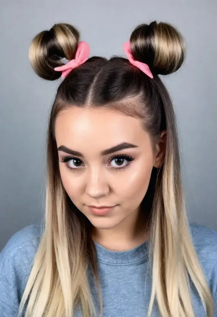 Half Up Half Down with Space Buns Hairstyle For Women 