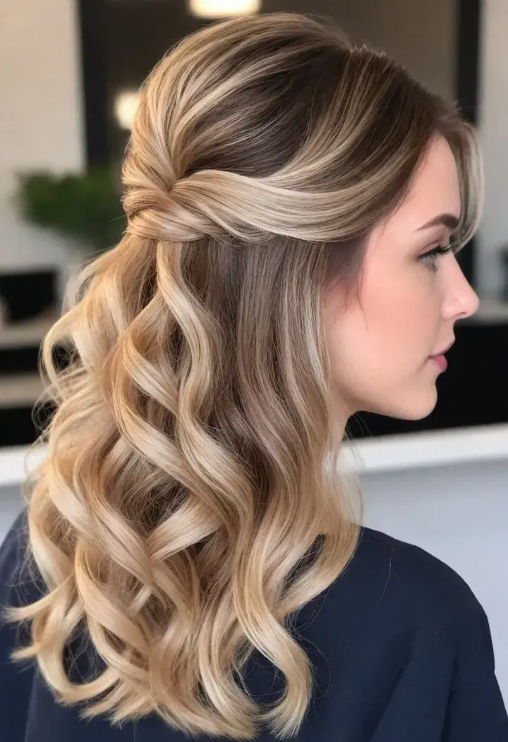 Half Up Half Down with Waves Hairstyle